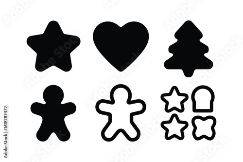 Black cookie cutters star heart gingerbread man tree shapes baking