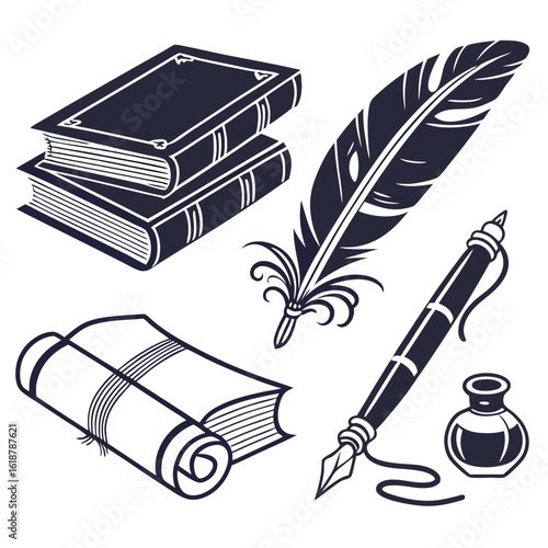 Filled Silhouette Collection Of Classic Books Scr