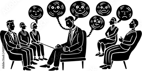 Vector art of group therapy session mental health support counseling psychology treatment emotional wellbeing discussion 100 vector illustration