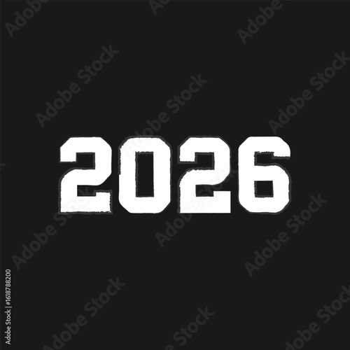 Bold white 2026 text on a black background