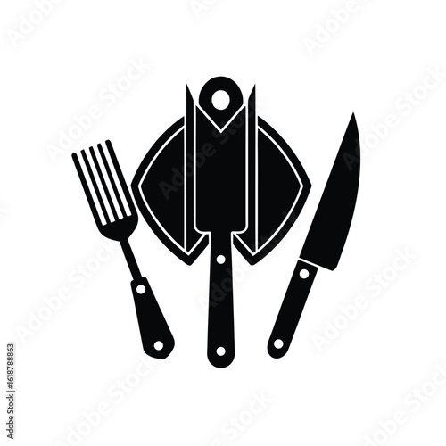 kitchen appliances Silhouette – Knife, Spatula, and Plate Vector Icon