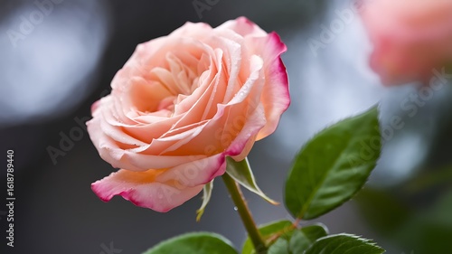 A Single Peach-Colored Rose in Full Bloom, Exquisite Detail
