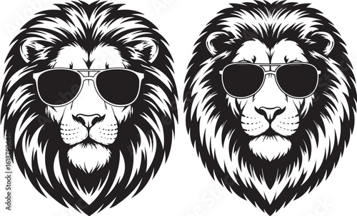 Two cool lions wearing sunglasses silhouette