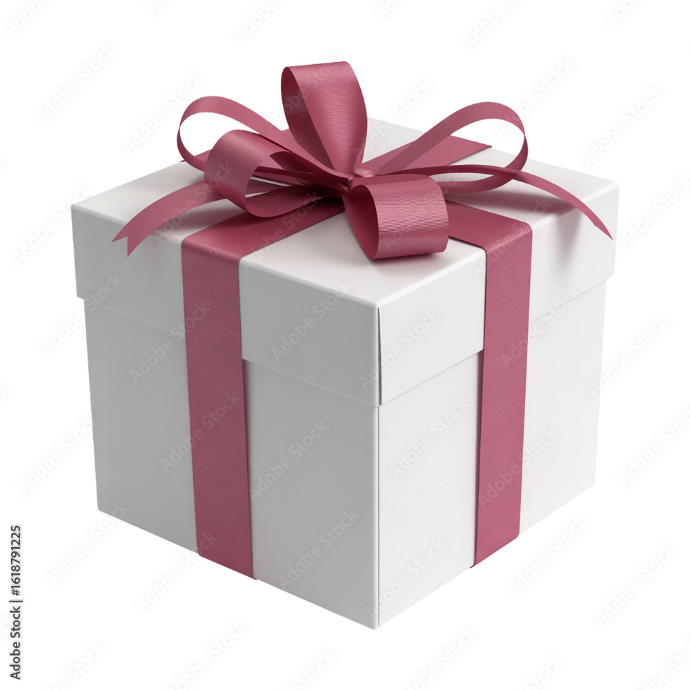 Obraz premium Cutout of a White Box with pink Ribbon. White gift box with pink bow
