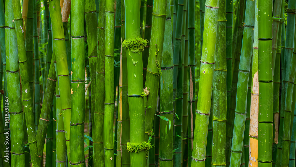 Fototapeta premium Lush Bamboo Forest A Green Paradise Close Up Shot with Vibrant Colors and Texture