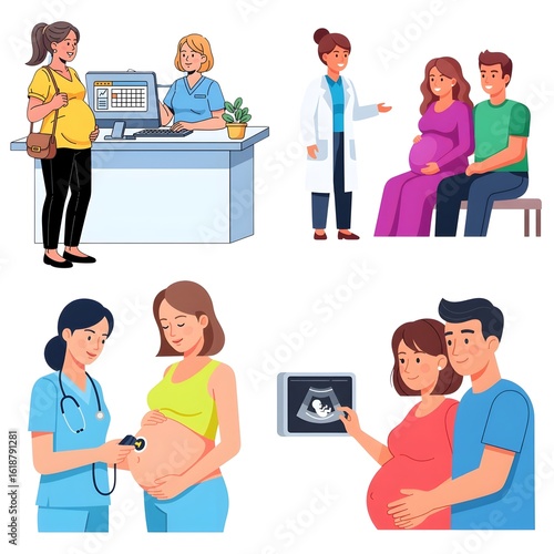 Doctor Checkup for Child and Pregnant Woman Healthcare. 