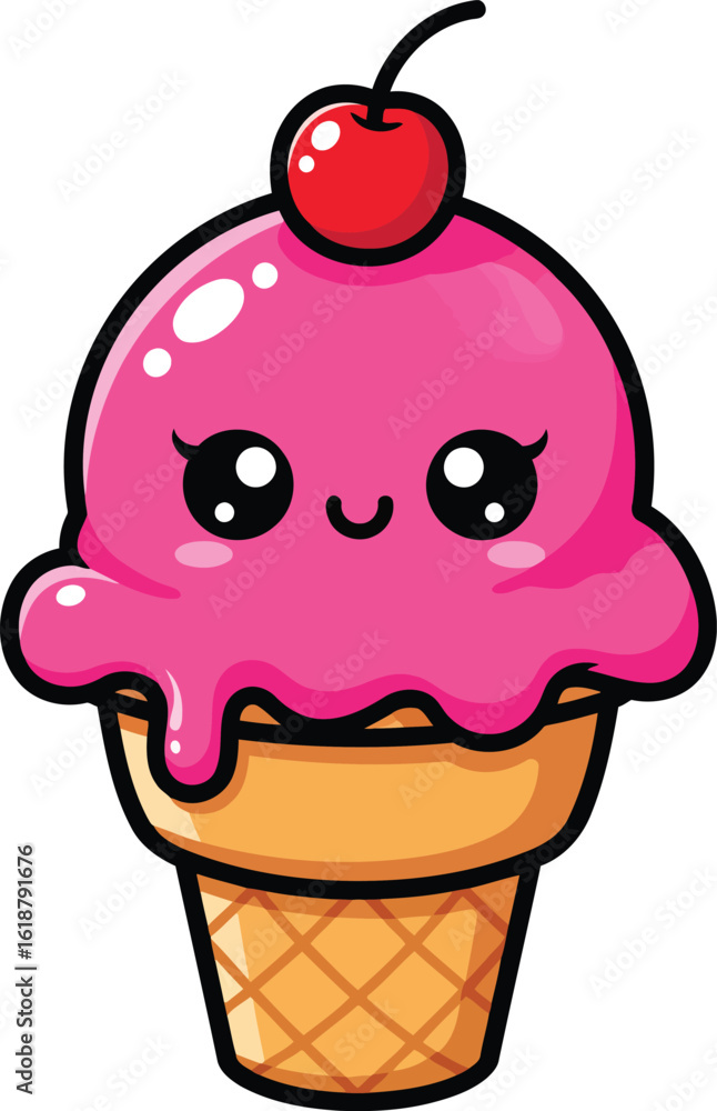 Cute Cartoon Ice Cream Cone with Cherry, Perfect for Kids Cute Cartoon Ice Cream Cone with Cherry, Perfect for Kids