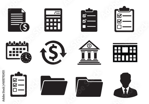 Collection of financial and business icons