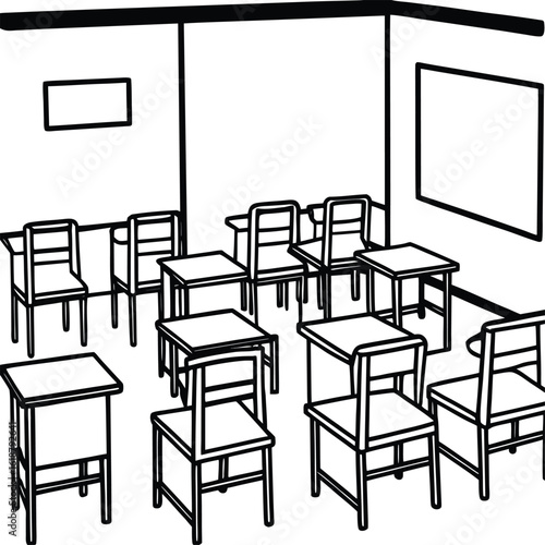 classroom scene with student chairs and tidy floor