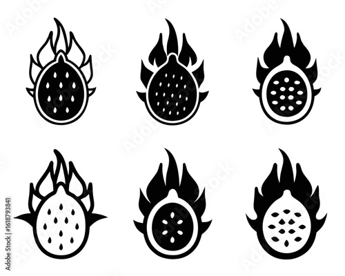 Stylized solid glyph graphic of a tropical dragon fruit showcasing its unique texture and vibrant colors perfect for healthy food and beverage branding