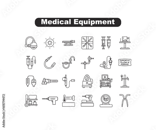 Minimalist Surgical Icons: Black & Line Art Operating Room Equipment