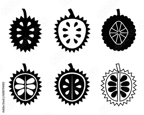 Striking solid glyph graphic representing a pungent tropical durian fruit perfect for culinary or cultural themes