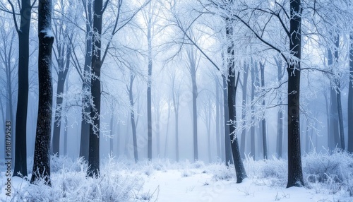 Wallpaper Mural A serene winter forest scene with snow-covered trees and a path. Torontodigital.ca