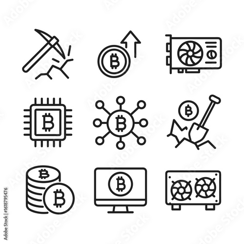 Crypto currency vector icons. Outline symbols. Line design