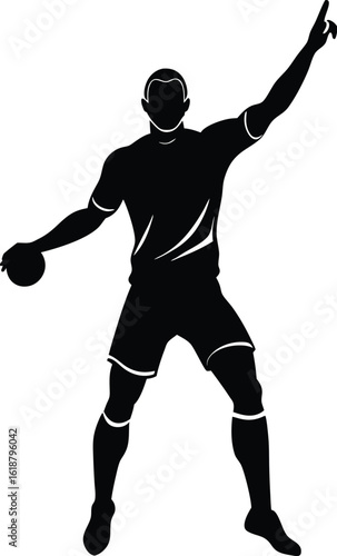 Football player silhouette pointing upwards isolated on transparent background