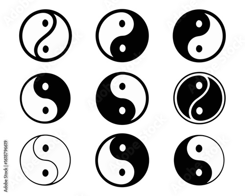 A minimalist thin outline graphic representing the ancient philosophical concept of duality and balance presented in a clean and modern aesthetic