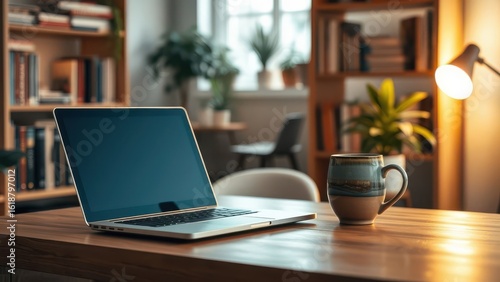 Wallpaper Mural Minimalist home office setup with laptop and coffee
 Torontodigital.ca