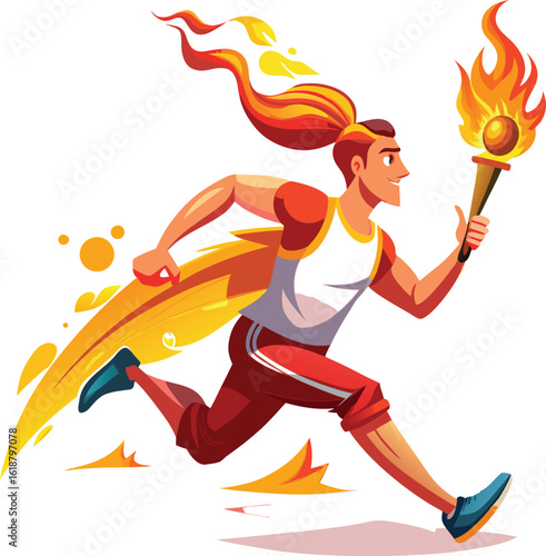 Athletic man running with flaming torch athlete flame