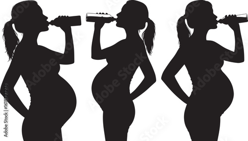 Pregnant women drinking alcohol silhouette