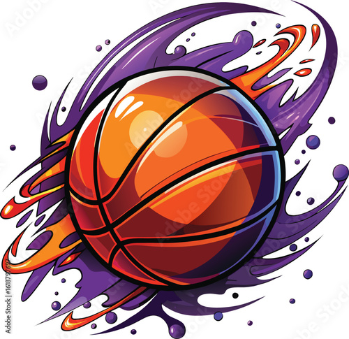Orange basketball with purple and orange splash sport