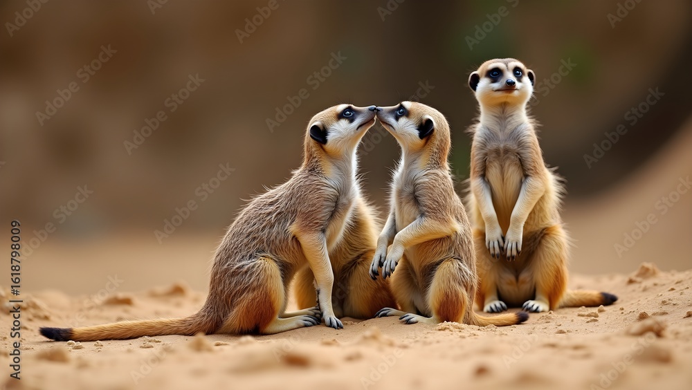 Fototapeta premium Alert Meerkat Family on Sandy Terrain