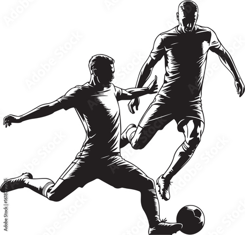 Two soccer players in action with a ball football sport
