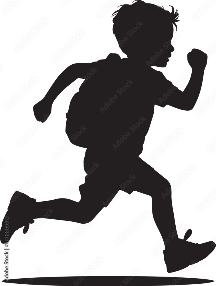 Obraz premium Energetic boy running with backpack movement
