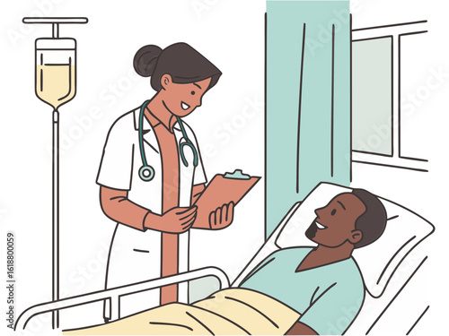 Hospital care scene with IV drip