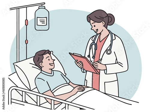 Brightly lit hospital ward doctor & patient