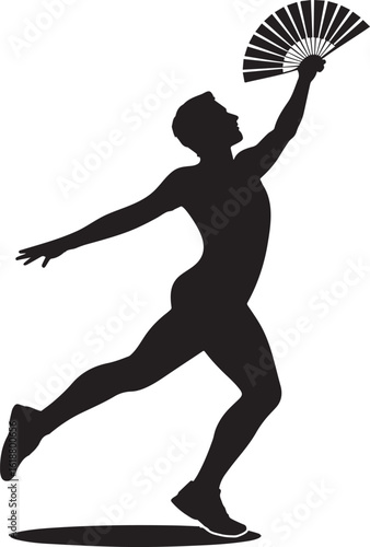 Silhouette of a dancer holding a fan performance movement