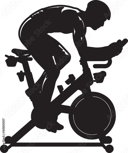 Silhouette of person cycling indoors on stationary bike vector