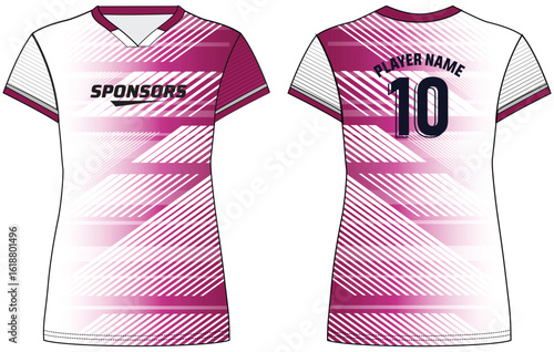 Women Sports Jersey t-shirt flat sketch design illustration with abstract Stripe pattern suitable for girls and Ladies for Volleyball jersey, Football, Soccer and netball, Sport uniform kit for sports