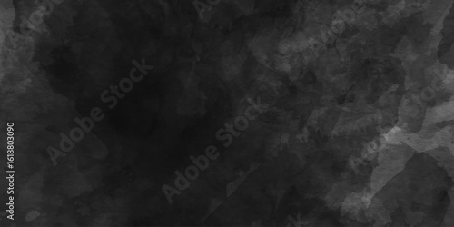 Watercolor vintage black background texture in painted grunge distressed design aquarelle abstract splash with dynamic effect, dark gray hand painted monochrome light isolated texture background.