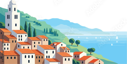 Corsica france travel poster design vector illustration mediterranean landscape