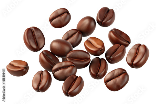3d realistic coffee beans pile isolated on transparent background