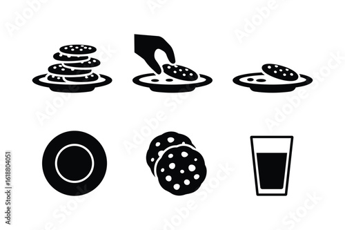 Stacked cookies dipping hand holding cookie plate glass vector