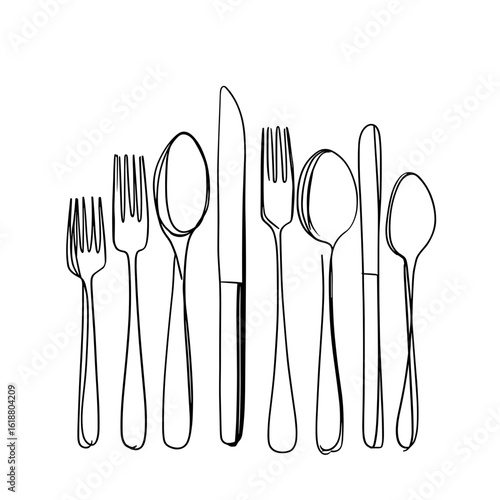 Various types of cutlery including forks, knives, and spoons  