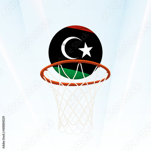 Libya Flag Basketball Scoring Through Hoop.