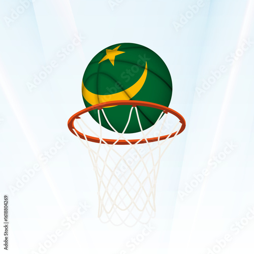 Mauritania Flag Basketball Scoring Through Hoop.