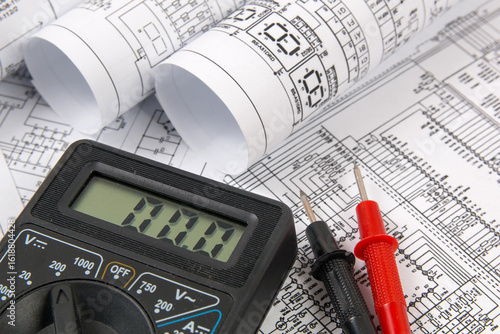 electrical engineering drawings with digital multimeter