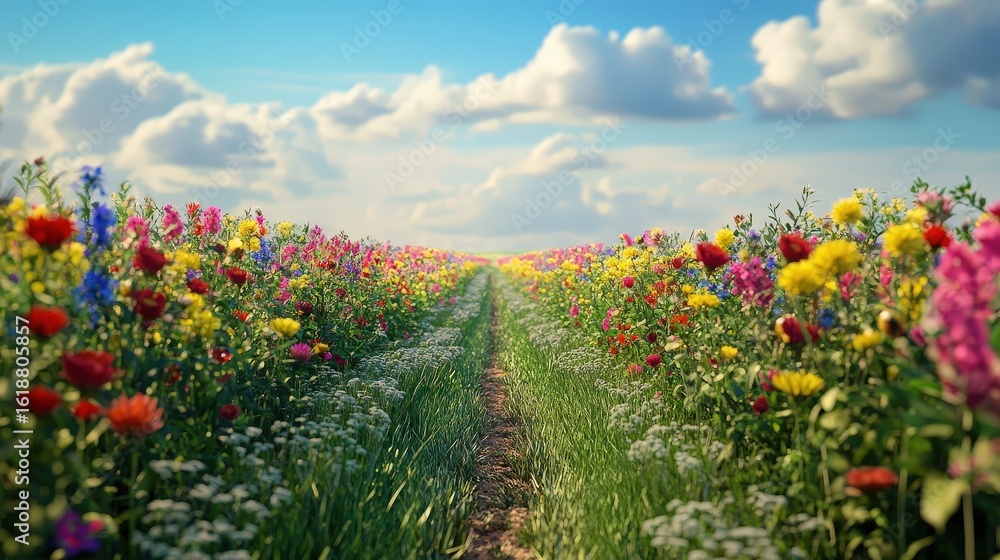Obraz premium Vibrant Wildflower Corridor in Natural Green Landscape