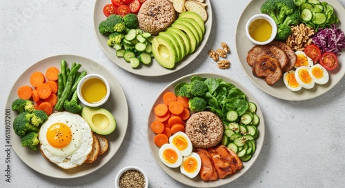 Wallpaper Mural Vibrant Healthy Plates: Balanced Bowls with Fresh Vegetables, Protein, and Grains on Textured Background Torontodigital.ca