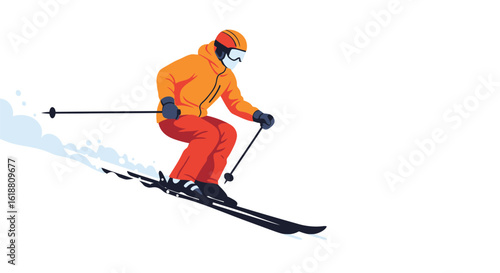 Skiing illustration of a man skiing down a mountain in winter sports gear vector