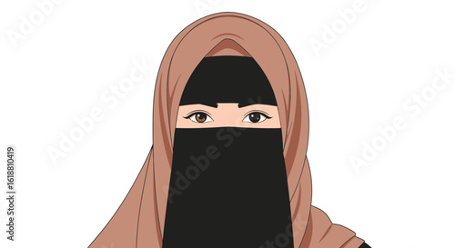 Illustration of woman wearing niqab hijab islamic fashion modest clothing design art