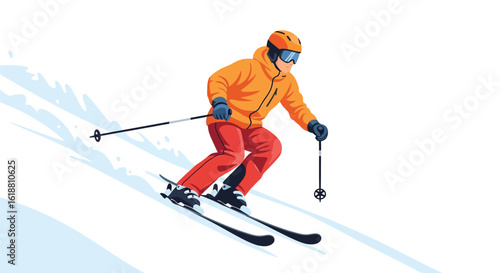 Skiing illustration downhill skier winter sport snow mountain ski equipment vector