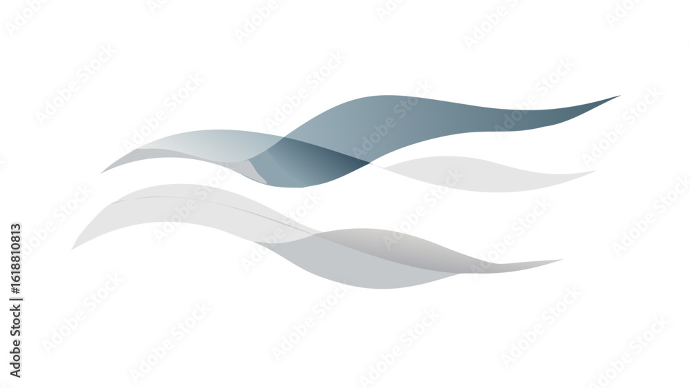 Fototapeta premium Abstract flowing wave shapes in cool blue and grey tones against a black background