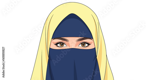 Find beautiful muslim woman in niqab vector art illustration for islamic design