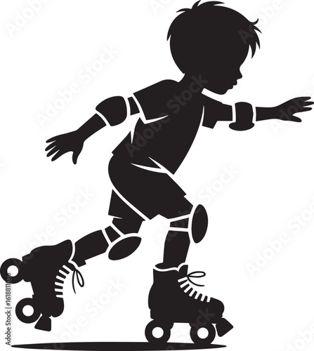 Silhouette of a boy roller skating with protective gear sport