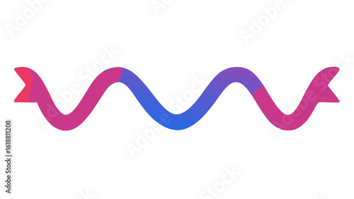A vibrant wavy ribbon with a gradient of pink to purple and blue colors on a black background