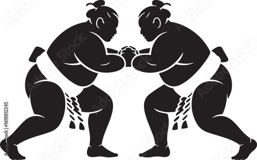 Two sumo wrestlers facing each other in a stance sport combat